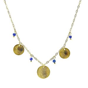 Collier doré 3 disques en Lapis-lazuli