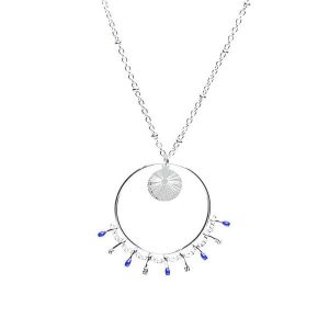 Collier Argenté à Breloques Cercles Pendants Bleus