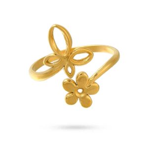Bague dorée fleur et papillon