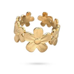 Bague dorée multitude de fleurs