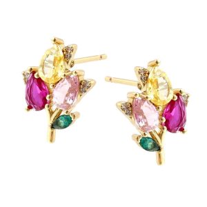 Boucles d'oreilles fleur dorées oxydes multicolores