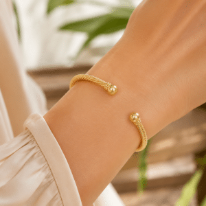Bracelet Jonc Manchette Torsadé Plaqué Or