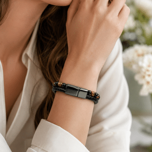 Bracelet en cuir tressé et Œil de tigre
