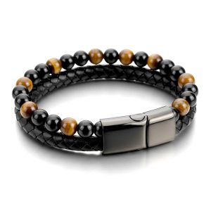 Bracelet en cuir tressé et Œil de tigre