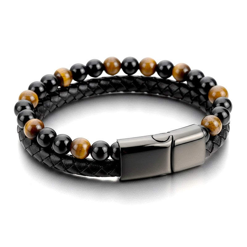 Bracelet en cuir tressé et Œil de tigre