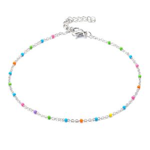 Chaîne de cheville cœur multicolore