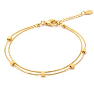 Chaîne de cheville double rangs perles carrées