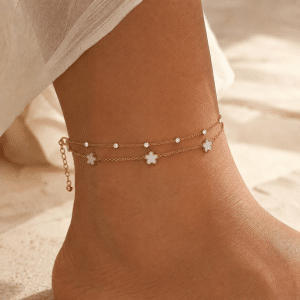 Chaîne de cheville étoiles double rangs en acier inoxydable