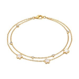 Chaîne de cheville fleurs double rangs coquillage