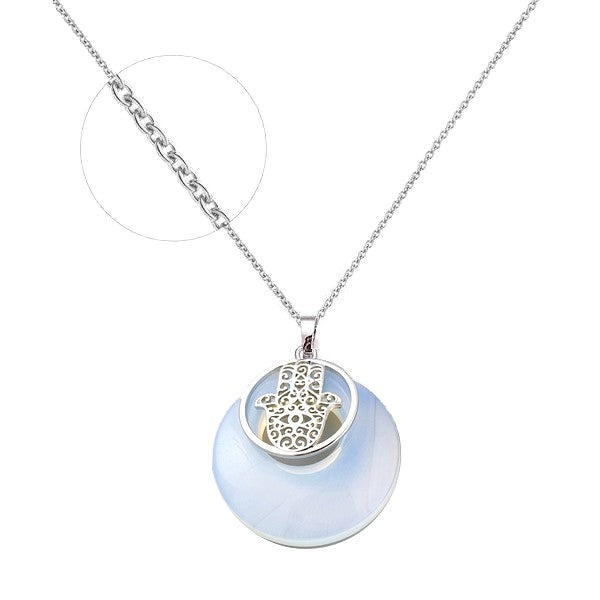 Collier Main de Fatma en Opaline et Acier Inoxydable Collier Main de Fatma en Opaline et Acier Inoxydable
