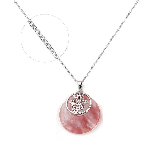 Collier Main de Fatma en Quartz Rose et Acier Inoxydable Collier Main de Fatma en Quartz Rose et Acier Inoxydable