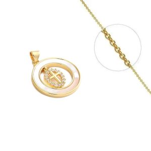 Collier doré religieux avec zirconiums blancs et nacre