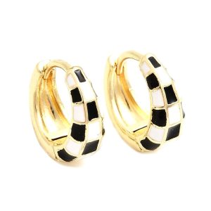 Créoles dorées damier nacre noir et blanc