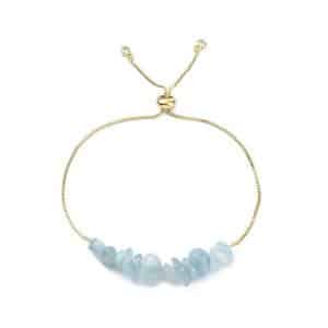 Bracelet réglable doré avec pierres naturelles d’aigue-marine de 8 mm