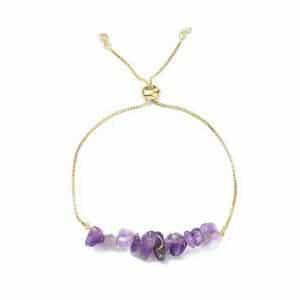 Bracelet réglable doré avec pierres naturelles d’améthyste de 8 mm