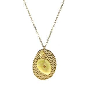 Collier en acier inoxydable avec pierre moutarde – 41 + 5 cm