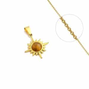 Collier en acier avec pendentif étoile et pierre naturelle œil de tigre