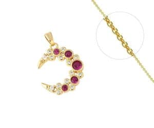 Collier lune rouge et zirconiums