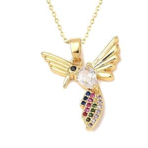 Collier petit oiseau doré avec zirconiums colorés
