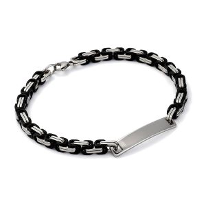 Bracelet gourmette acier inoxydable à chaîne byzantine avec plaque à graver