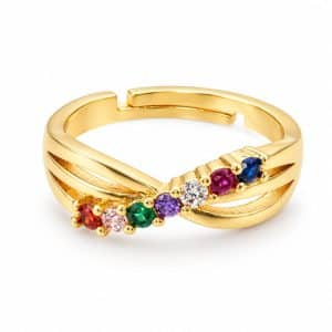 Bague entrelacée dorée aux zirconiums colorés