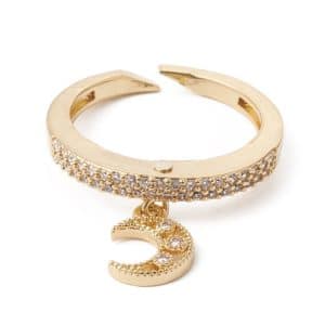 Bague lune dorée avec zirconiums