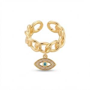 Bague œil oriental dorée avec zirconiums