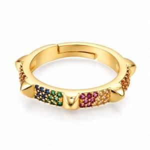 Bague originale dorée aux zirconiums colorés