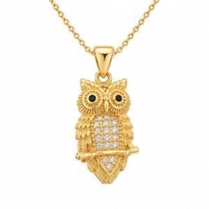 Collier chaîne et pendentif chouette doré à l’or fin zirconiums sertis
