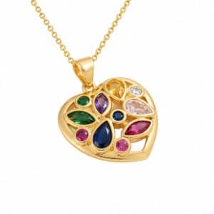 Collier chaîne et pendentif cœur doré à l’or fin zirconiums colorés sertis