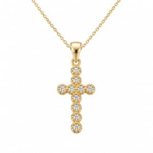 Collier chaîne et pendentif croix doré à l’or fin zirconiums sertis