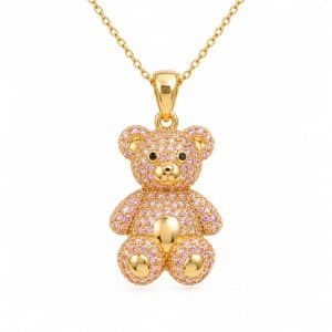 Collier chaîne et pendentif ourson doré à l’or fin zirconiums sertis
