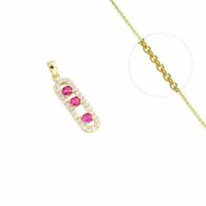 Collier doré avec pendentif danseuse orné de trois zirconiums fuchsia