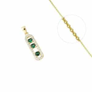 Collier doré avec pendentif danseuse orné de trois zirconiums verts