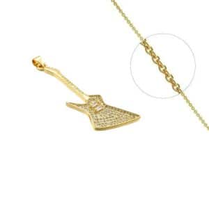 Collier doré avec pendentif guitare serti de zirconiums