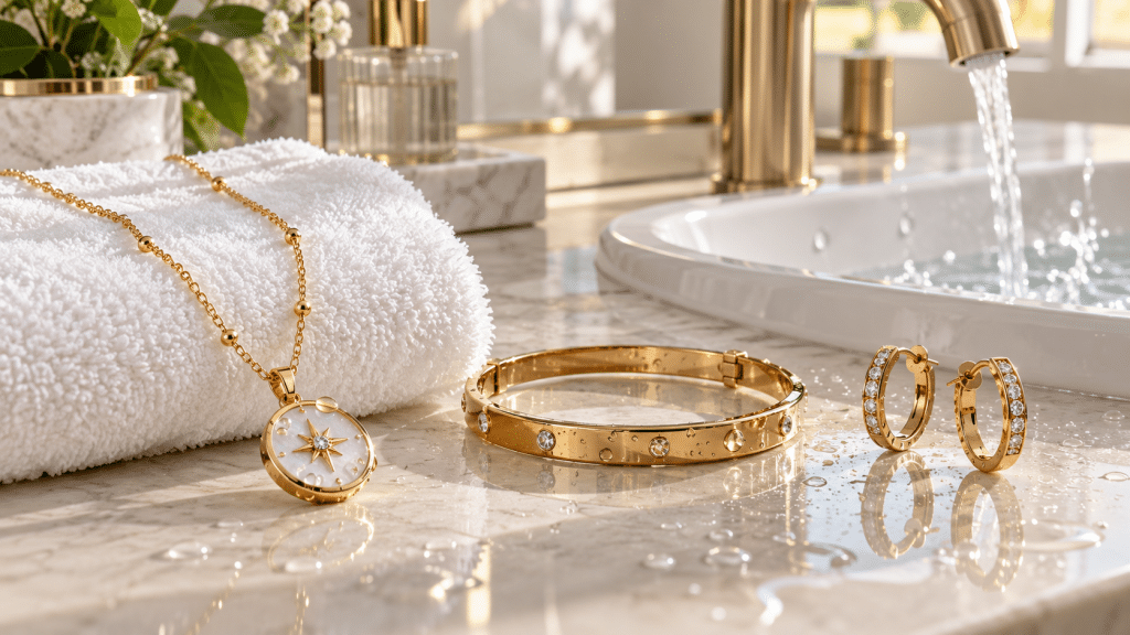Bijoux en acier inoxydable résistants à l’eau dans une salle de bain